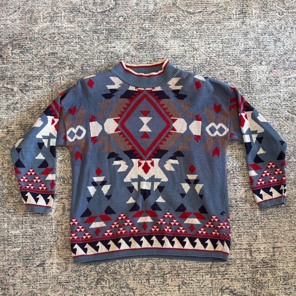 Vintage Babette & Partners Patterned Blue Sweater